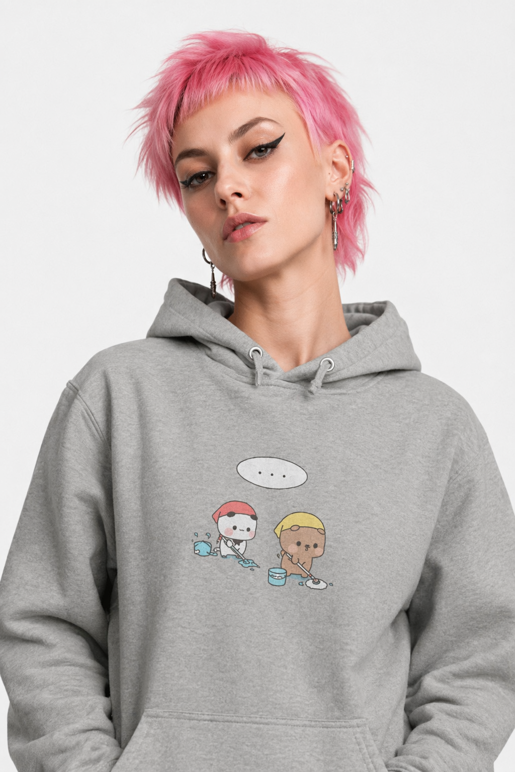 Dudu Bubu Cleaning Hoodie for Fun and Cozy Everyday Wear Athletic Heather