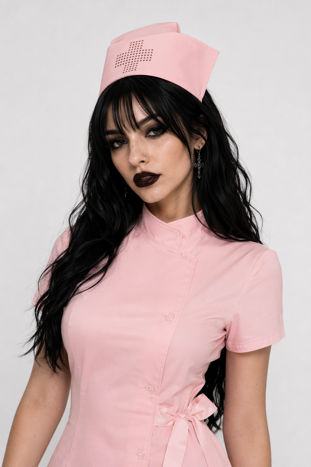 Seductive Black Nurse Military Cosplay Costume Pink