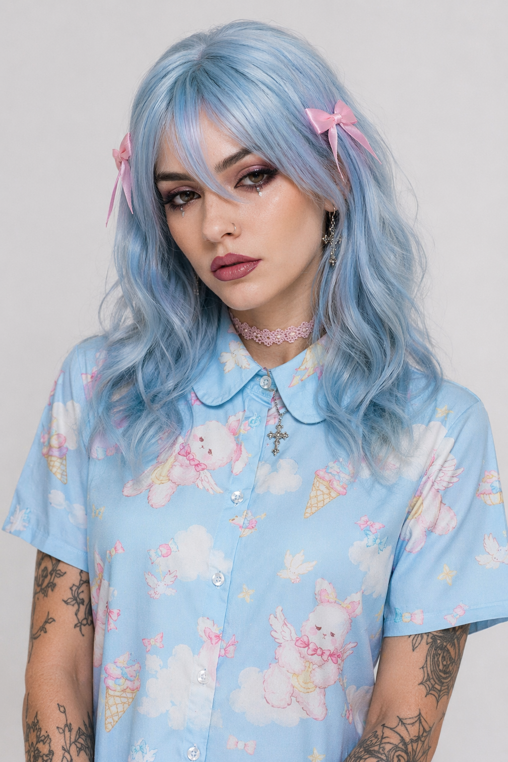Angel Bunny Button-Up for Ultimate Kawaii Comfort and Irresistible Cuteness Blue