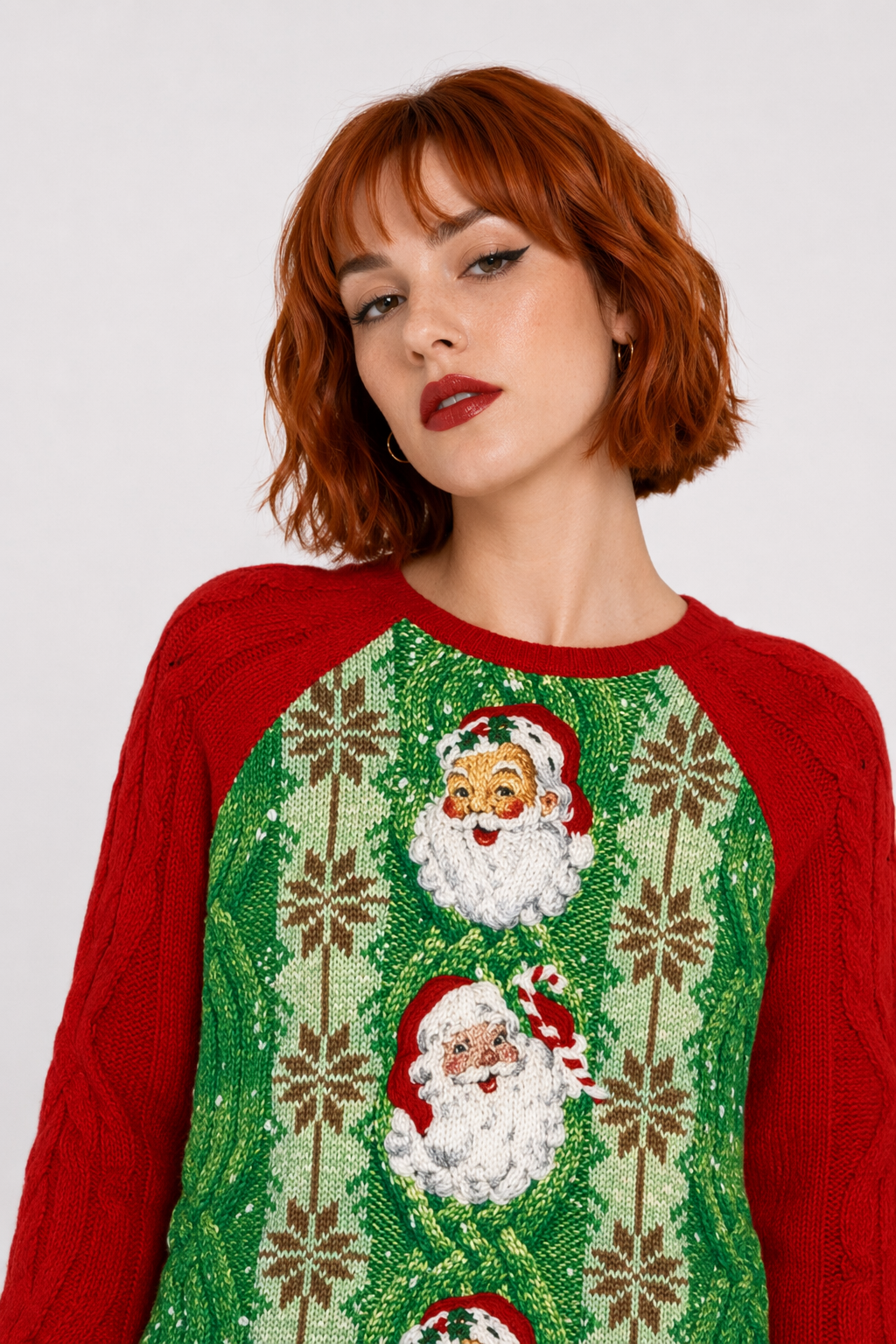 Cozy Christmas Crewneck Sweaters for Holiday Cheer Knit Print Santa