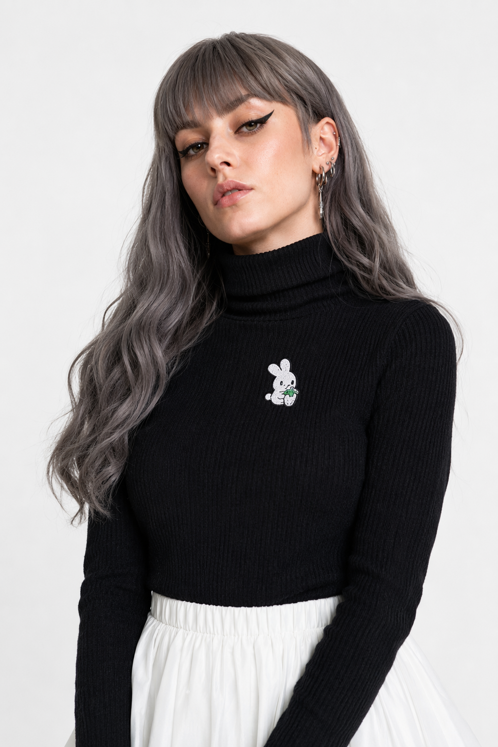 Cozy Baby Strawberry Bunny Turtleneck Sweater Black