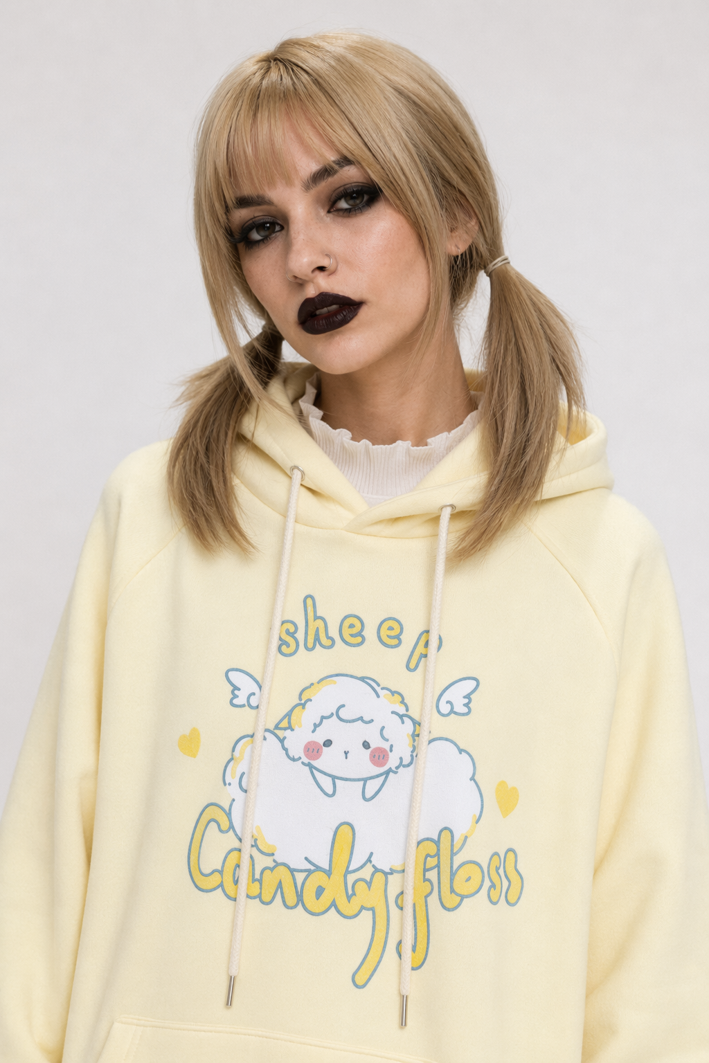 Kawaii Pastel Yellow Baby Sheep Hoodie with Angel Wings S