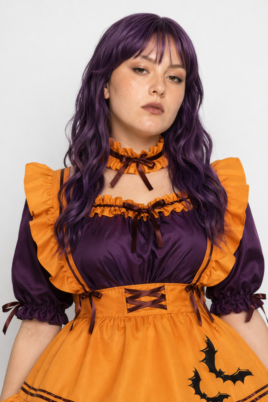 Black and Eggplant Purple Halloween Inspired Maid Lolita Dress 47cm Width 5XL
