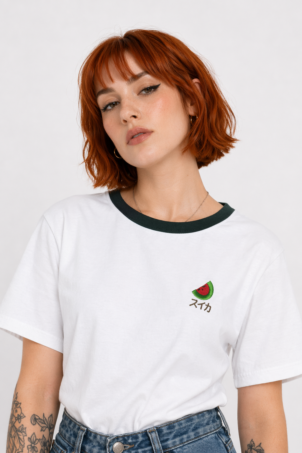 Kawaii Hand Embroidered Korean Fruit Shirts Watermelon