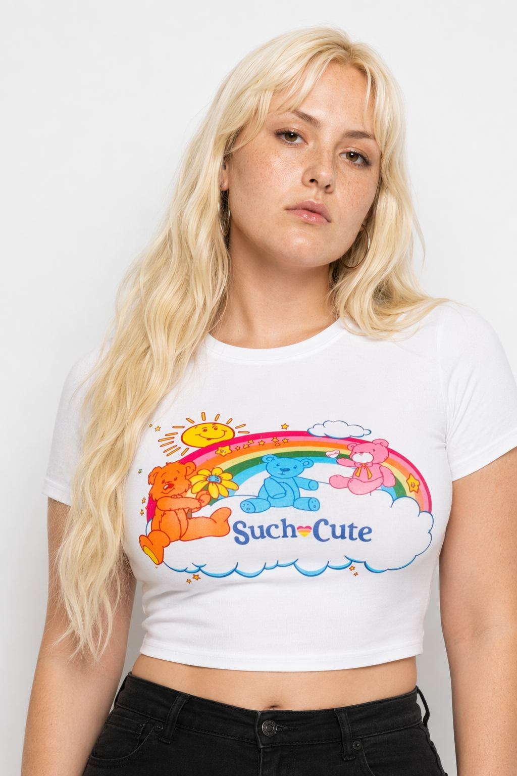 Care Bears Inspired Bright White Crop Top for Kawaii Fashion S