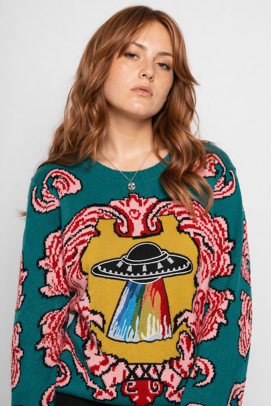 UFO Spaceship Inspired Knitted Crewneck Sweatshirt M