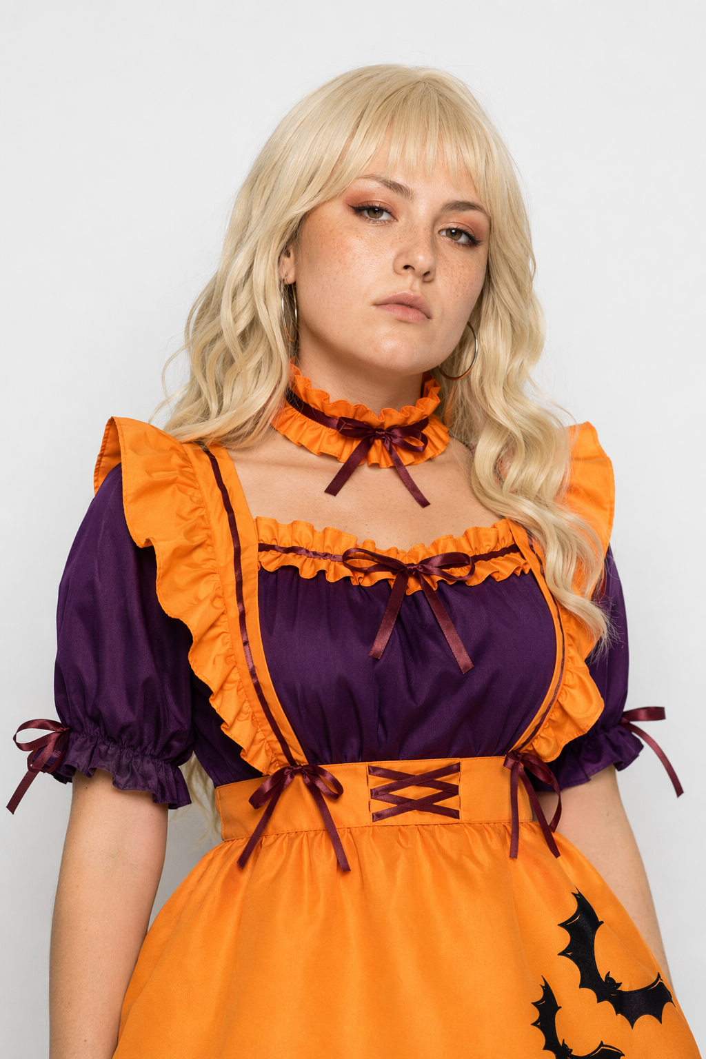 Black and Eggplant Purple Halloween Inspired Maid Lolita Dress 47cm Width XL