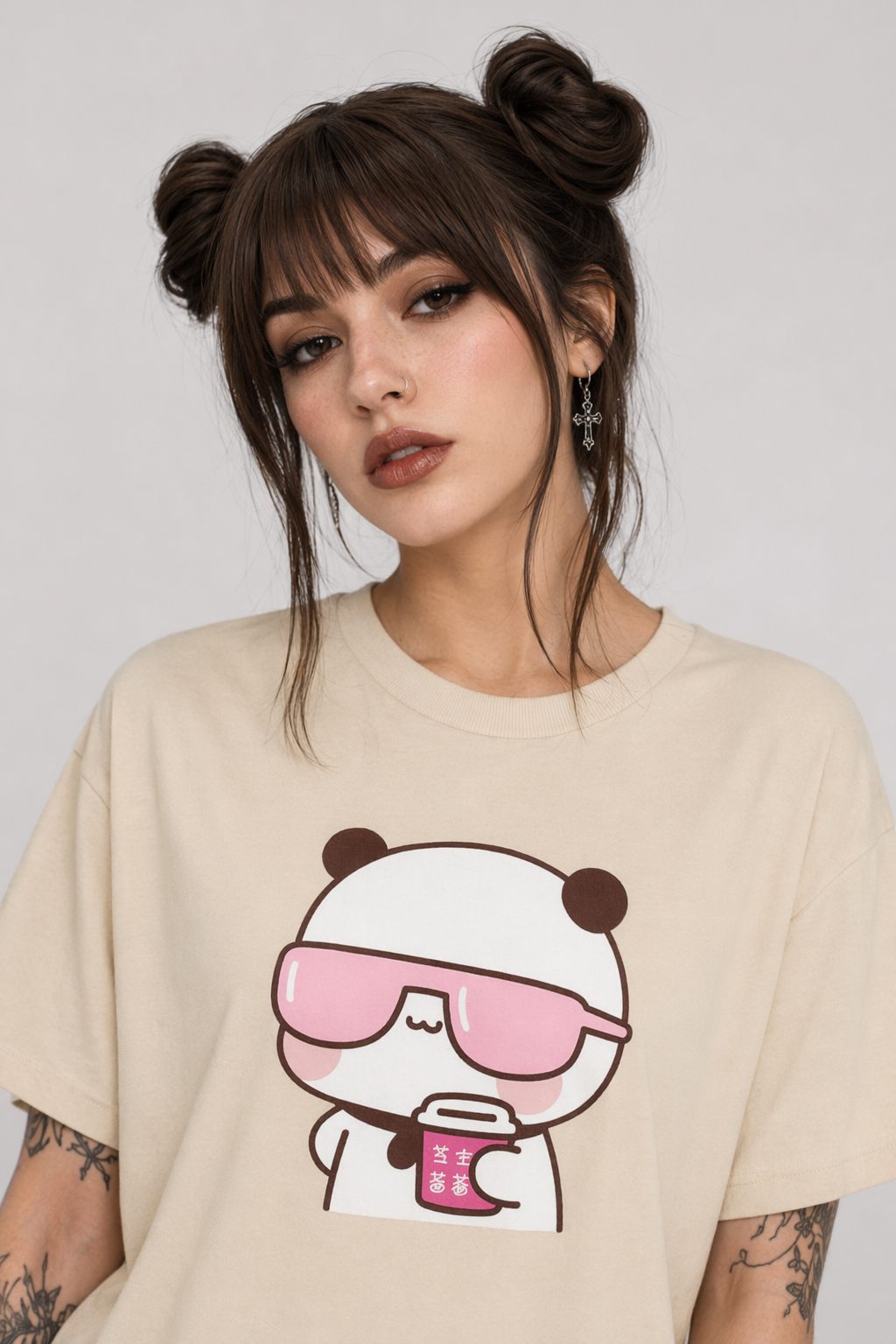 Cute Couple Dudu & Bubu Matching Shirts for Playful Couples 2399 Khaki