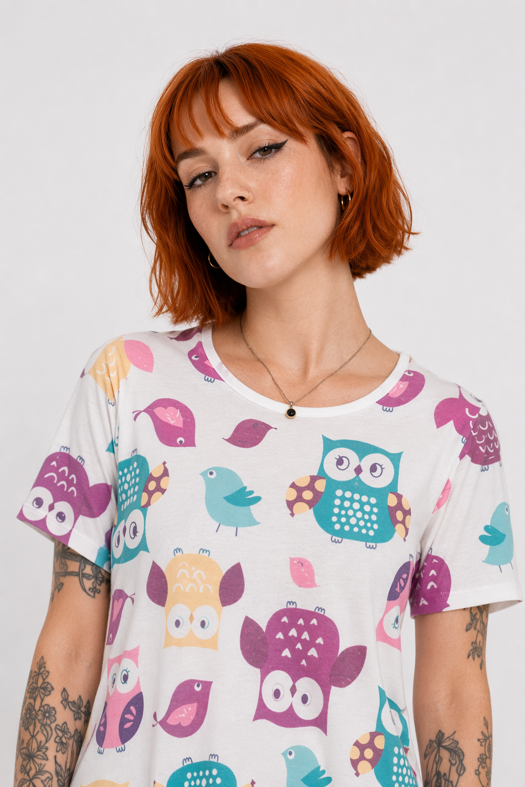 Kawaii Fashion Short Sleeve T-Shirt in Heathered Grey or White Owls