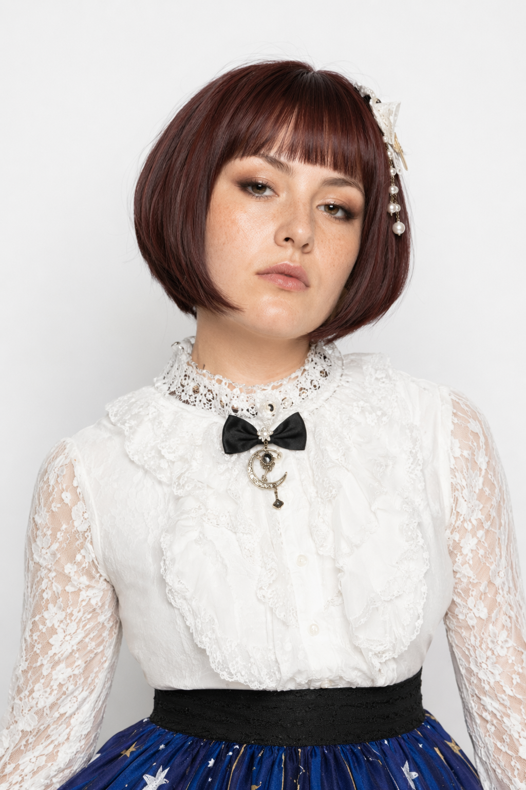 Gothic Lolita Steampunk Skirt with Ruffles and Constellation Print M