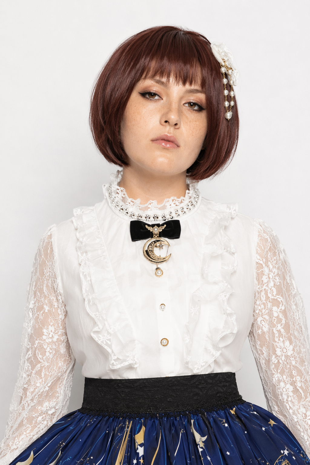 Gothic Lolita Steampunk Skirt with Ruffles and Constellation Print XL
