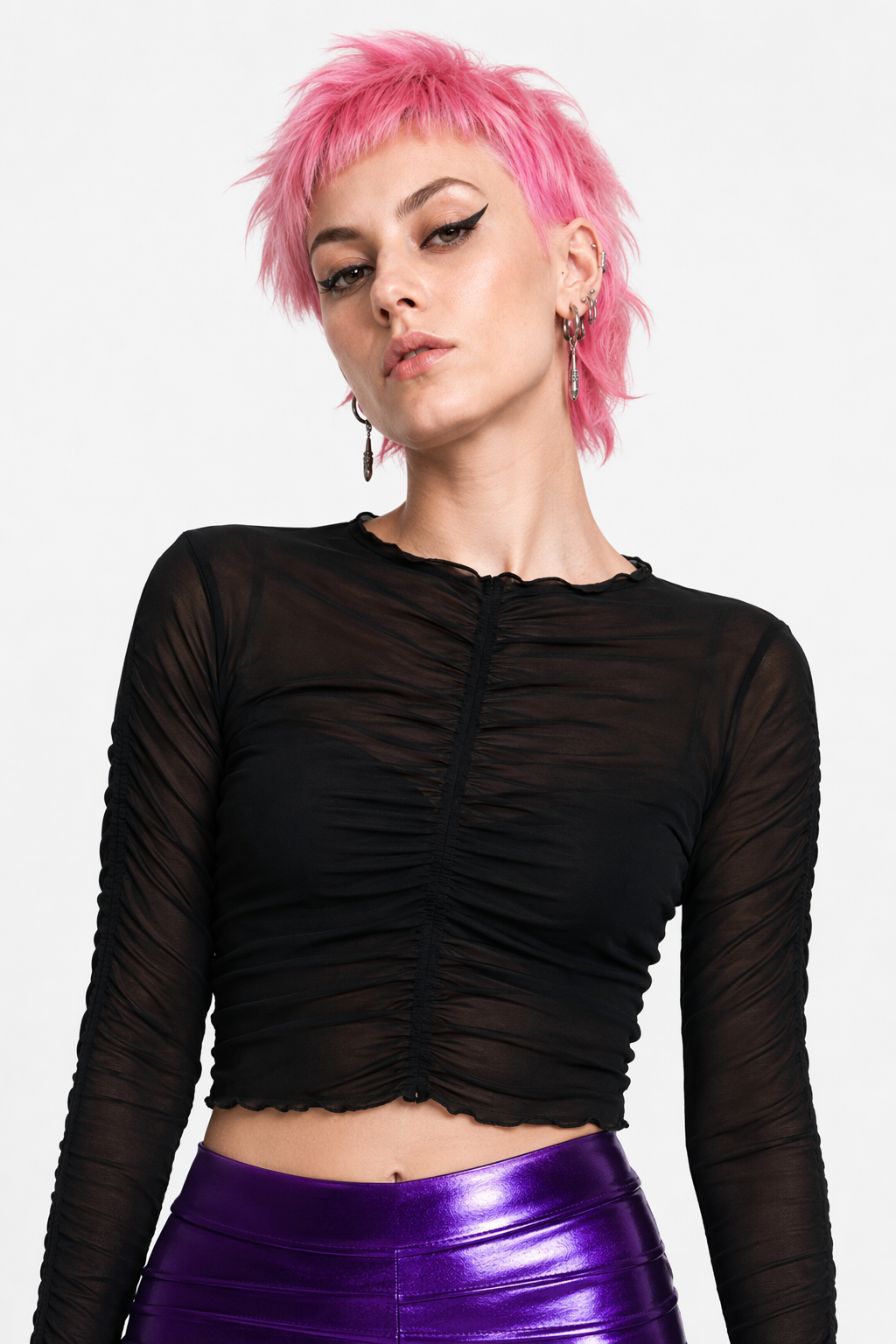 Vegan PU Leather Dance Shorts with a Sheen Purple