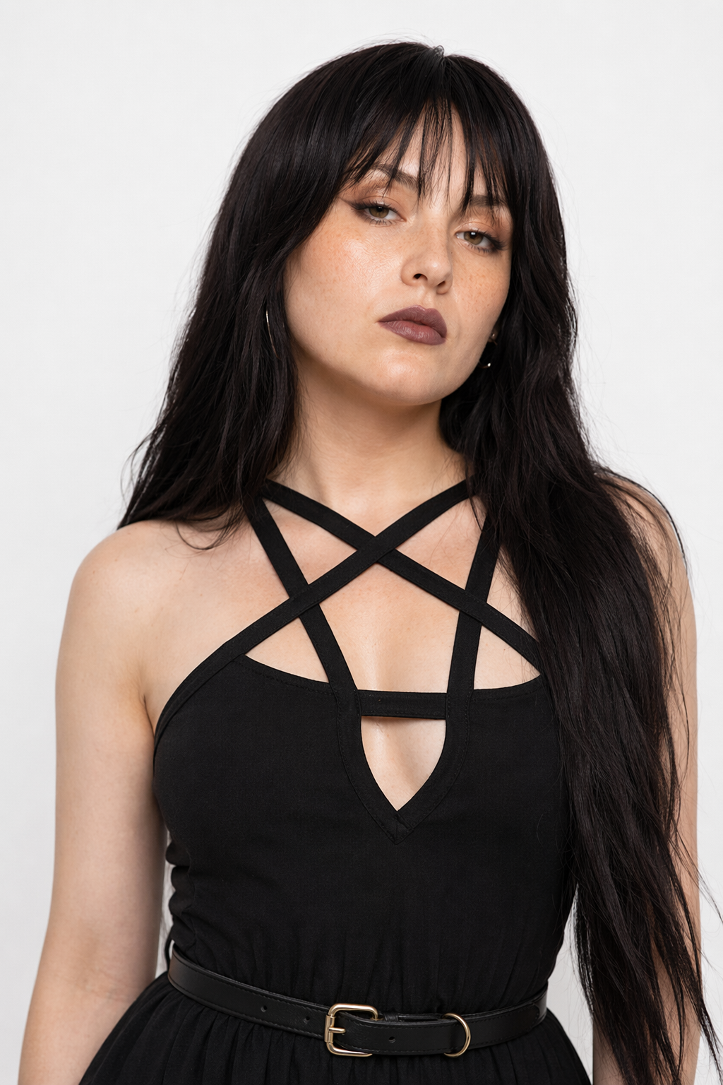 Chic Pentagram Harness Dress for a Gothic Summer Look S