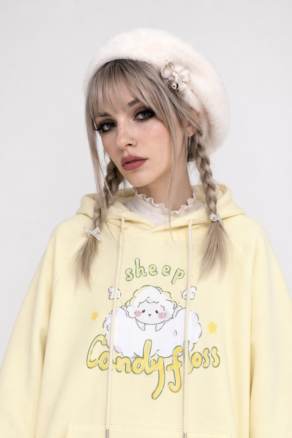 Kawaii Pastel Yellow Baby Sheep Hoodie with Angel Wings XXXL