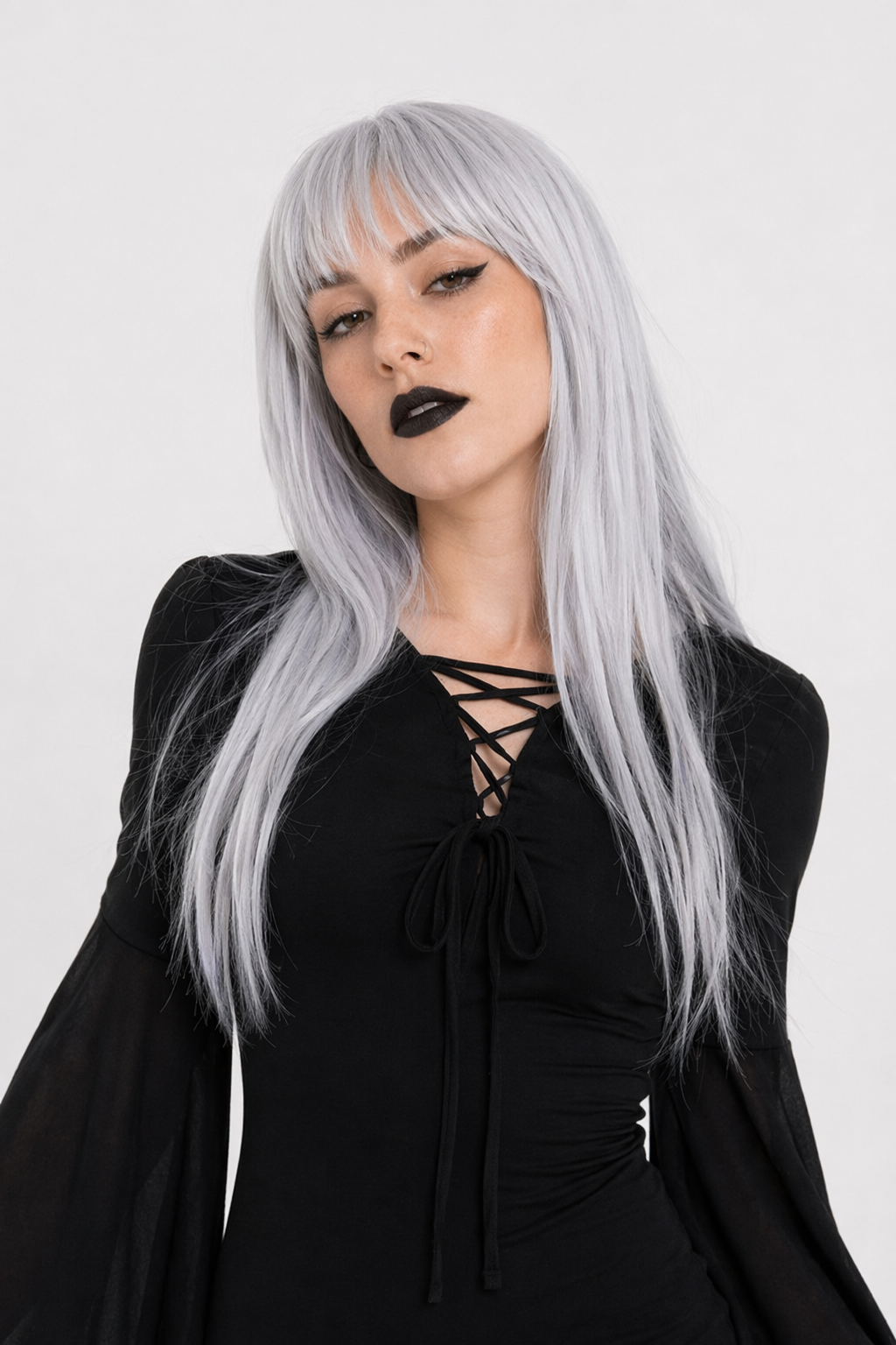Black Gothic Forest Witch Dress with Flowy Wing Style Sleeves M