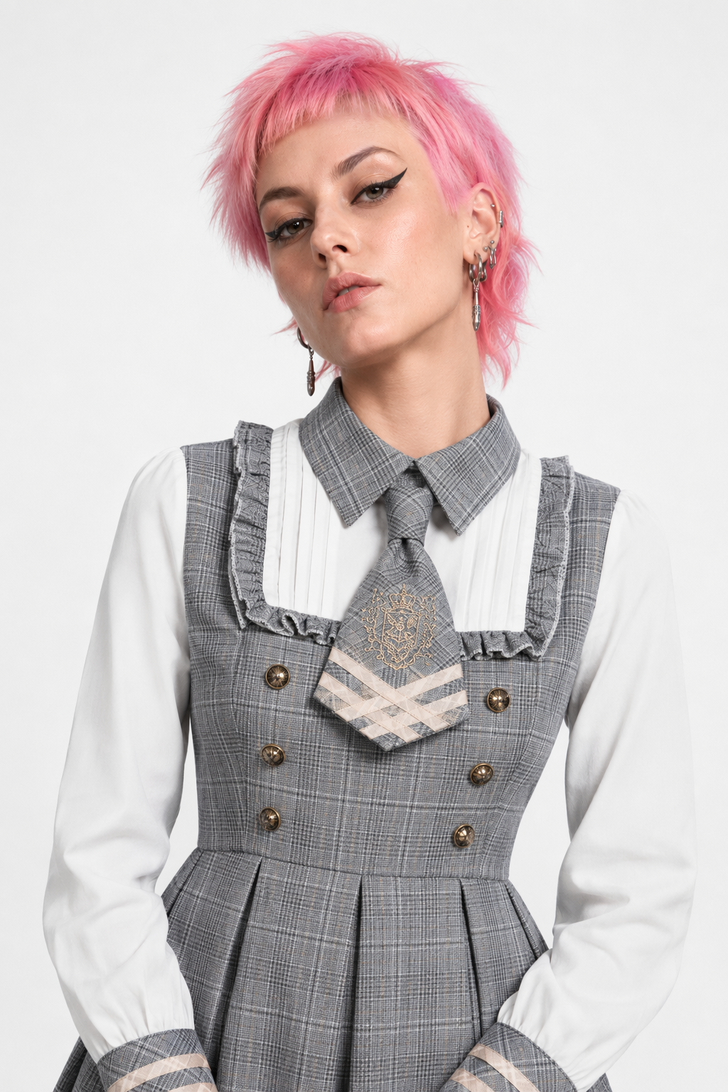 Gorgeous Lolita Inspired School Girl Dress for Role Play or Outing Grey