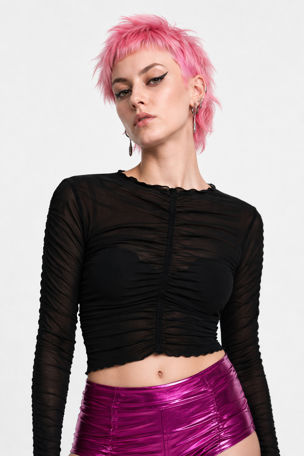 Vegan PU Leather Dance Shorts with a Sheen Rose