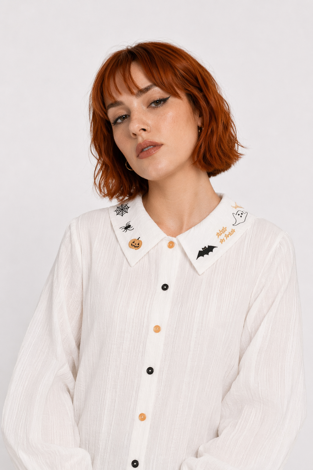 Halloween Inspired Collared Blouse Length 59cm for Year-Round Wear Default