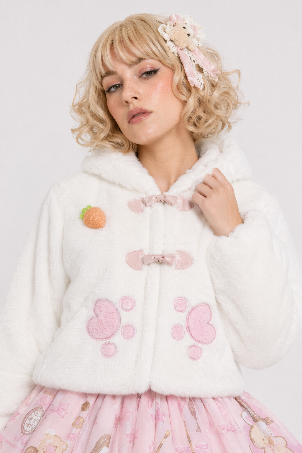 Cozy Faux-Fur Paw Print Winter Coat for Kids Pink