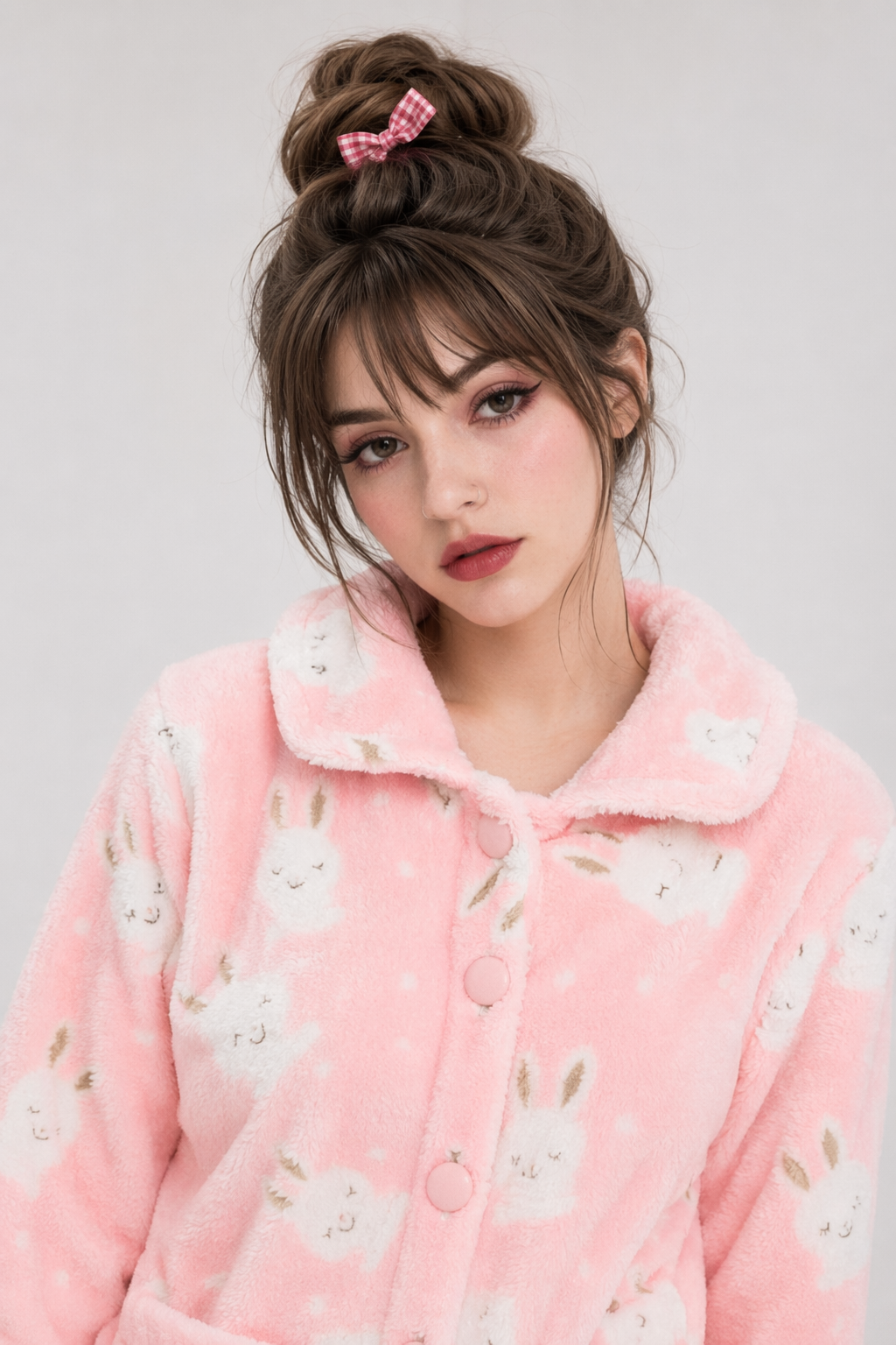 Adorable Fuzzy Pajama Sets for a Cozy Kawaii Look Pink Bunny