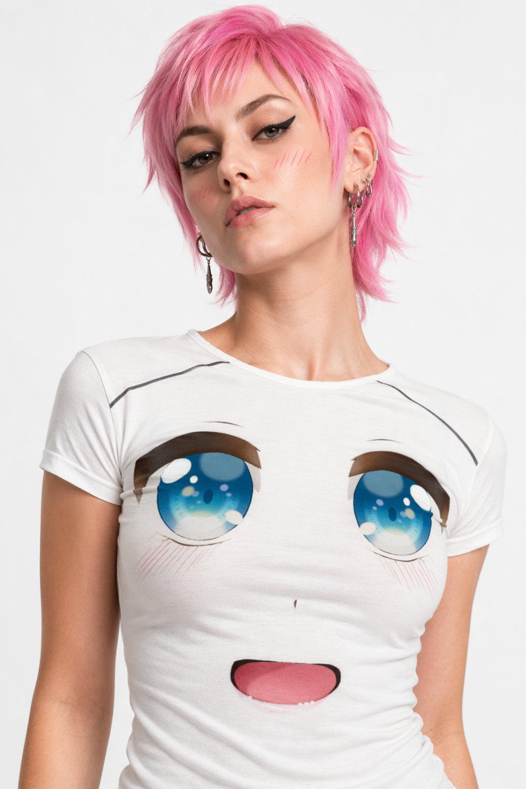 Kawaii Anime Face T-Shirts for a Comfy Classic Look Blue Innocent Eyes