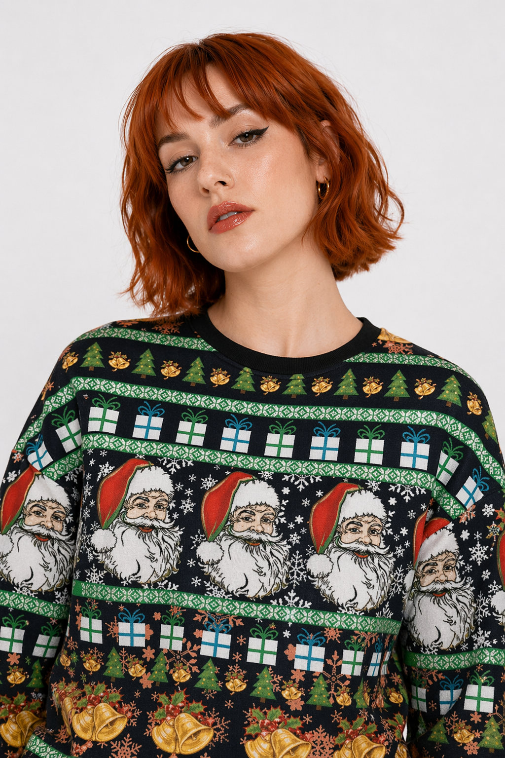 Cozy Christmas Crewneck Sweaters for Holiday Cheer Dark Green Santa