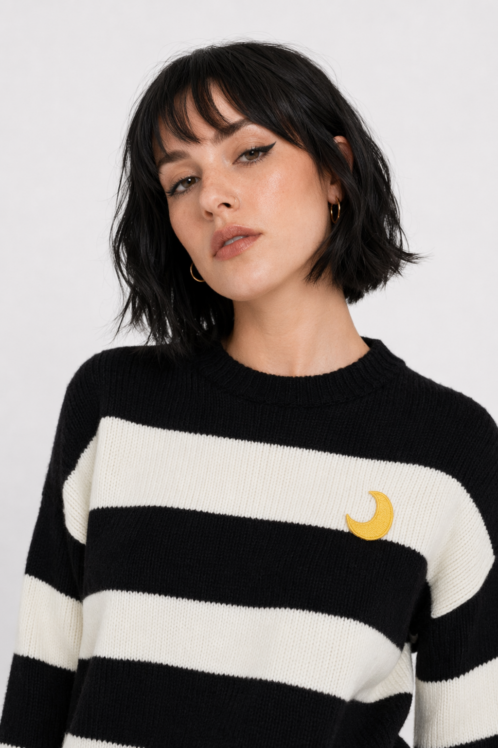 Perfect Cozy Magical Girl Knit Sweater with White Stripes Black