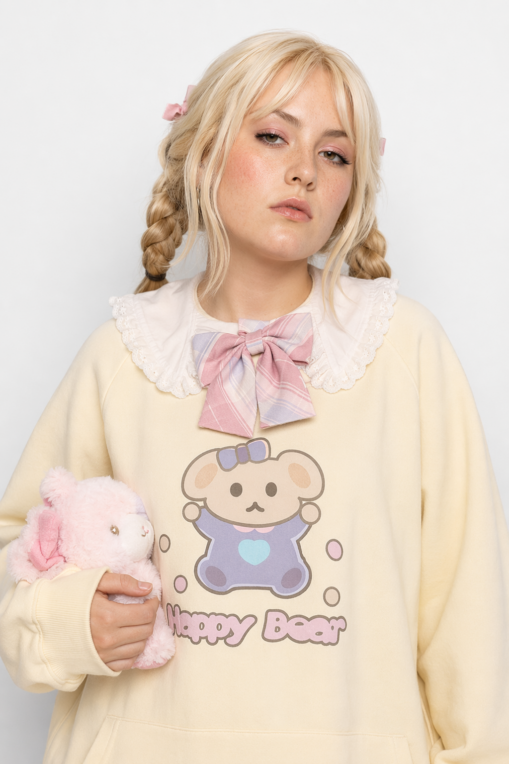 Pastel Yellow Bear Hoodie with Cozy Pouch and Cute Details S