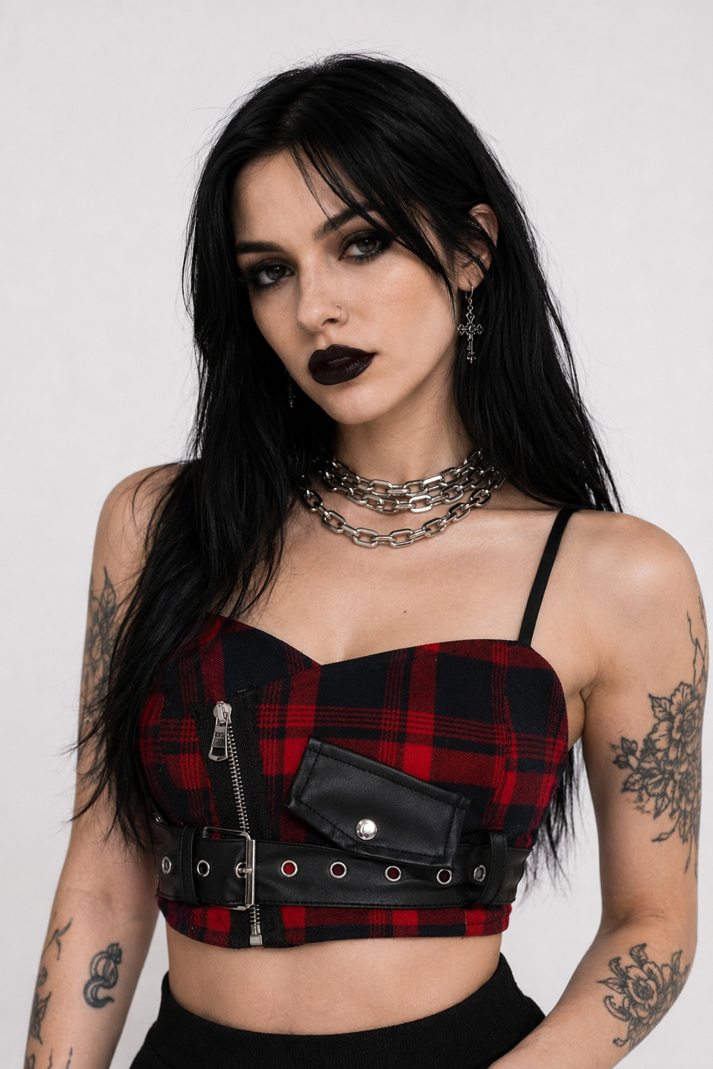 Punk Rock Tartan Plaid Cropped Tank for Edgy Style Default
