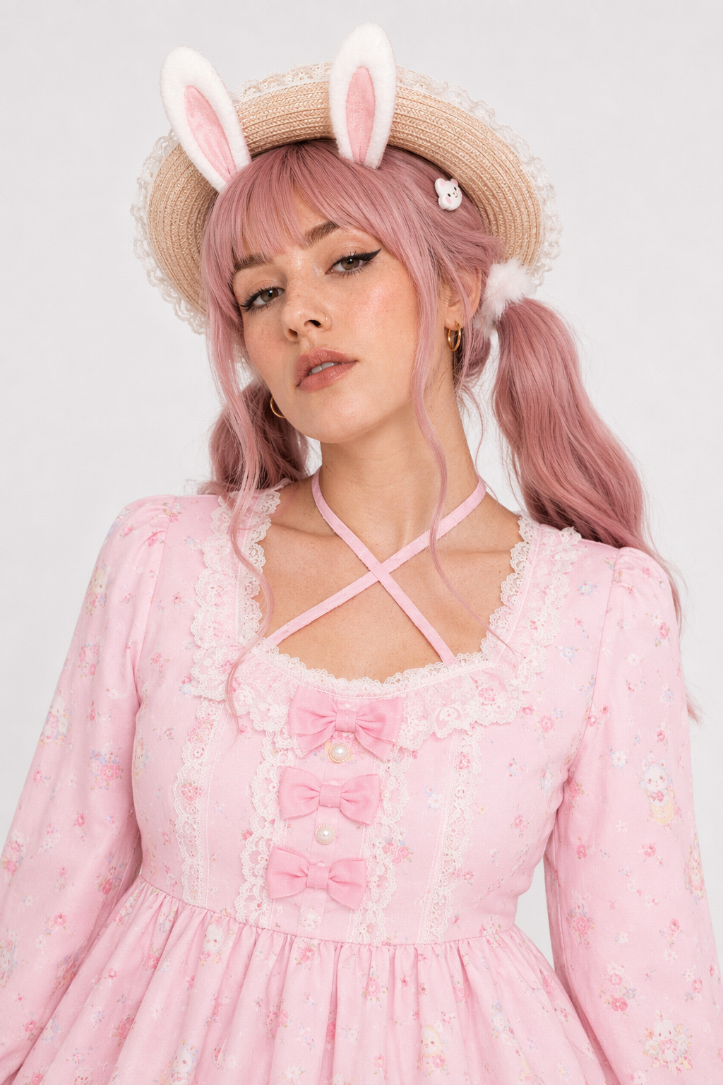 Pastel Bunny Rabbit Tea Party Lolita Dress Pink