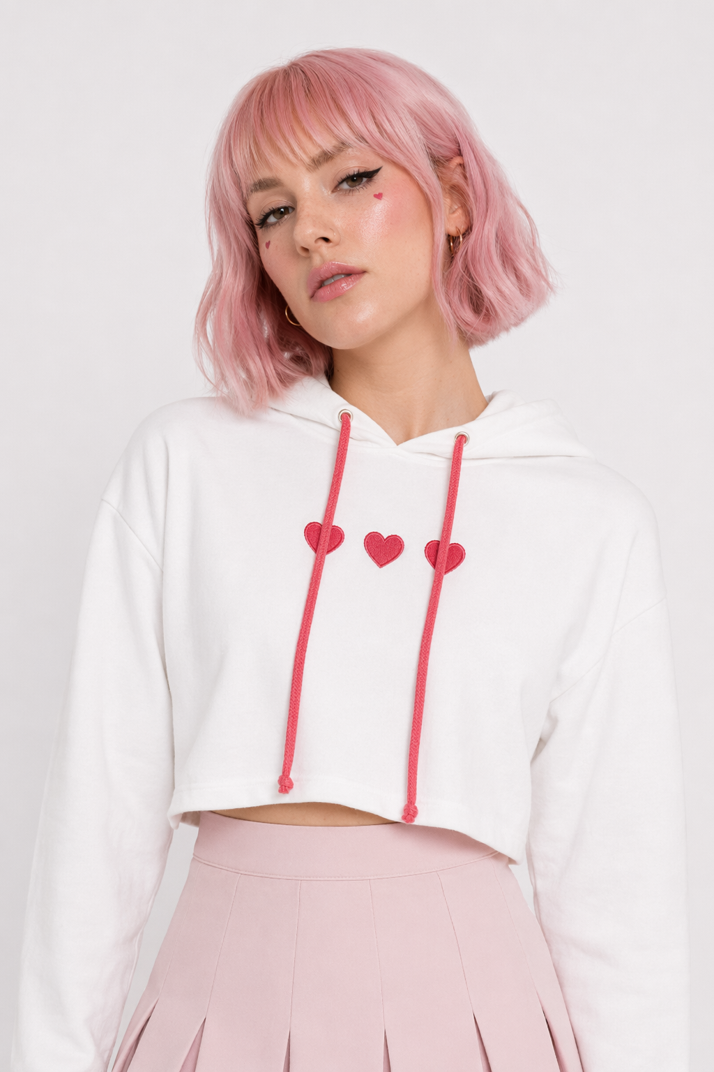 Kawaii School Girl Tennis Skirt with Heart Embroidery Details Pink