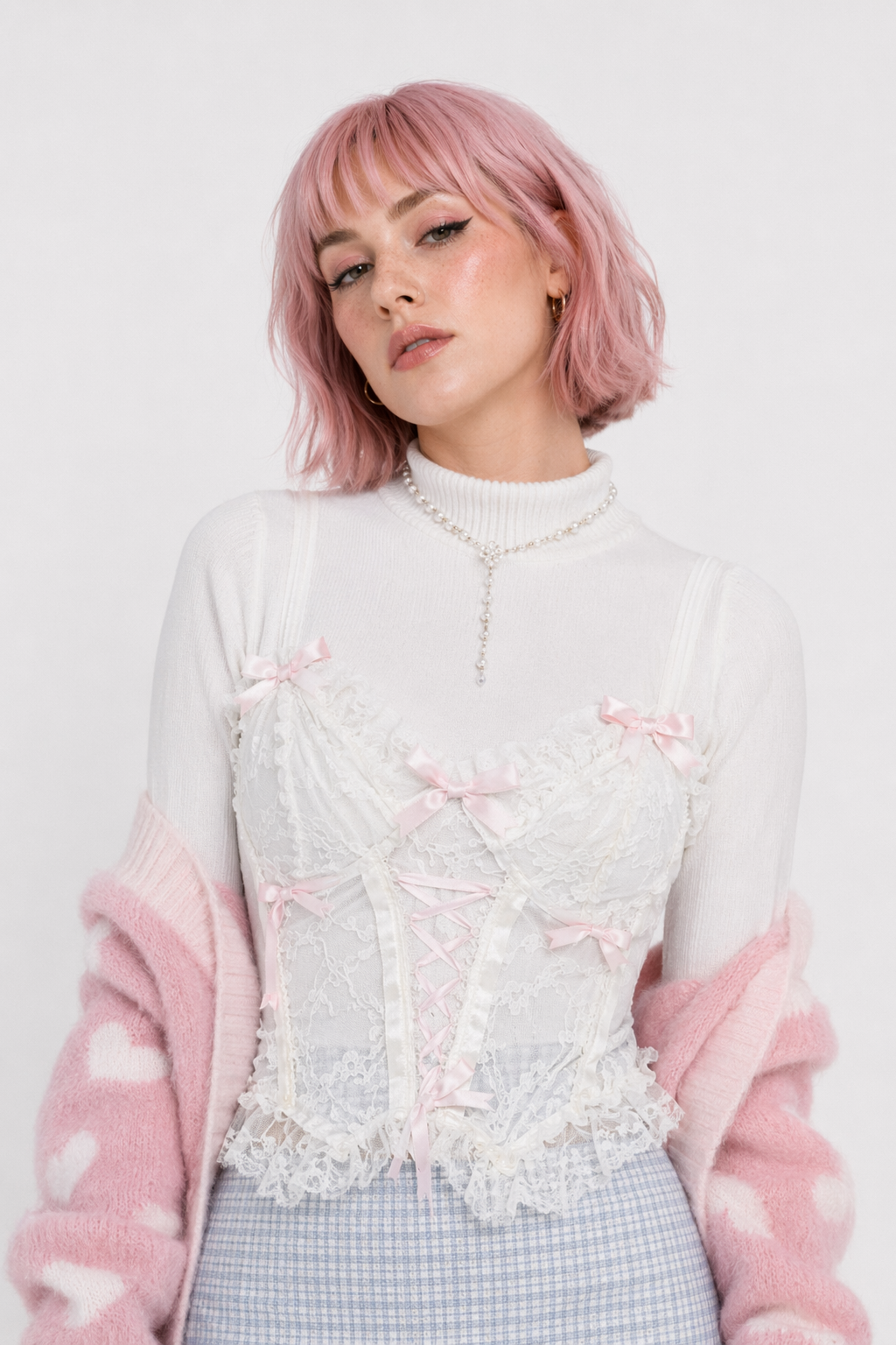 Ethereal Lace and Ribbon Bustier Crop Top M