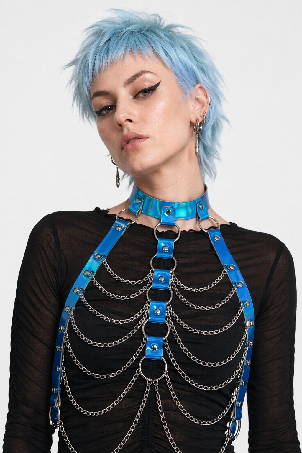 Holographic Chain Harness for Kawaii Vixens In Stock Blue Harness