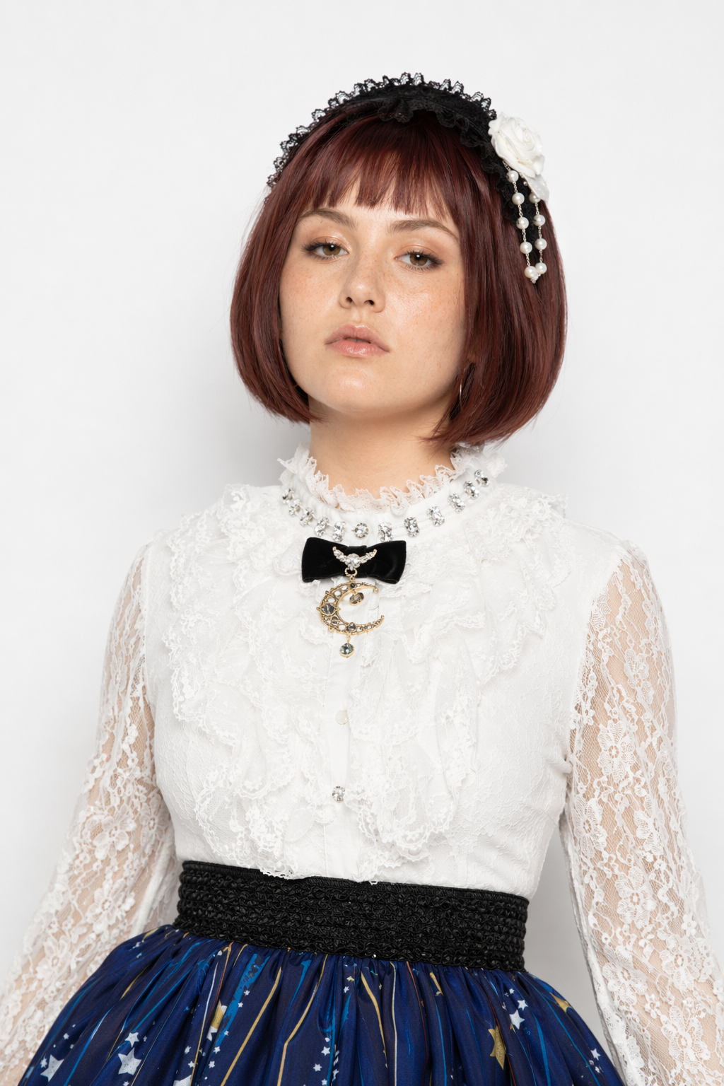 Gothic Lolita Steampunk Skirt with Ruffles and Constellation Print XXL