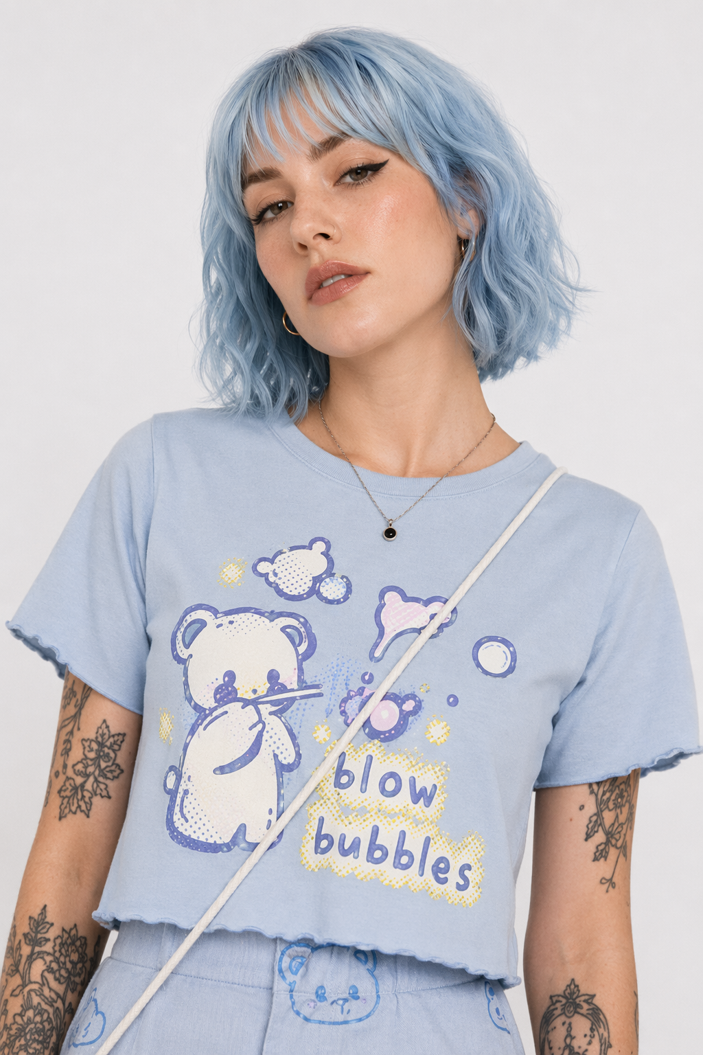 Pastel Blue Bear Tee for Kawaii Fashion Lovers Blue