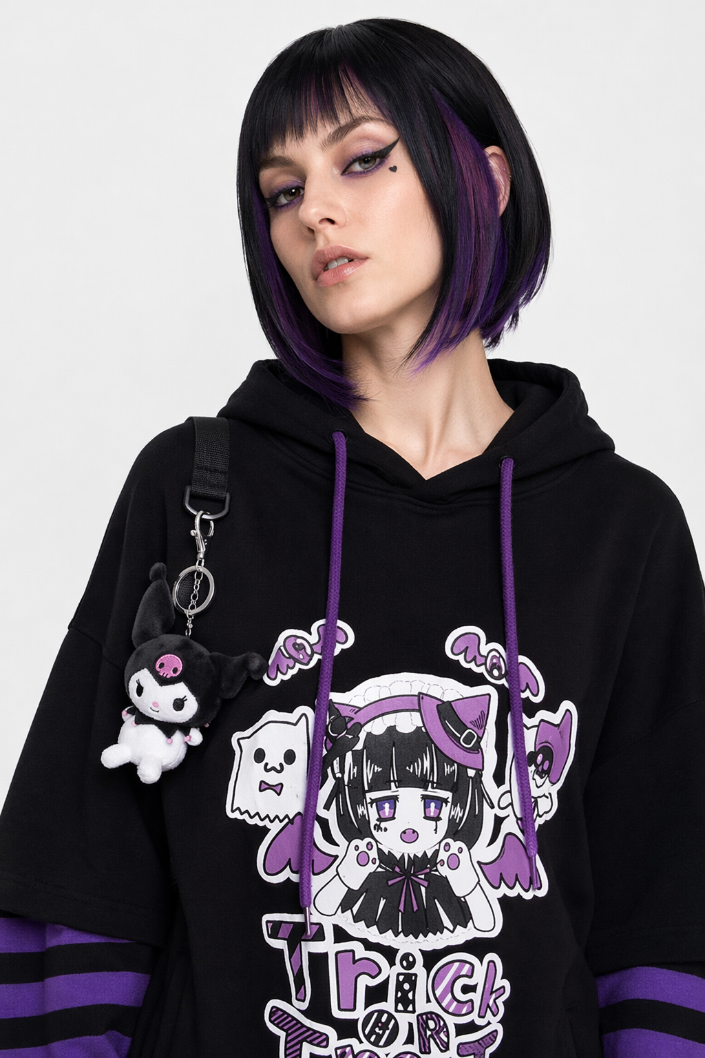 Black and Purple Trick or Treat Inspired Hoodie L