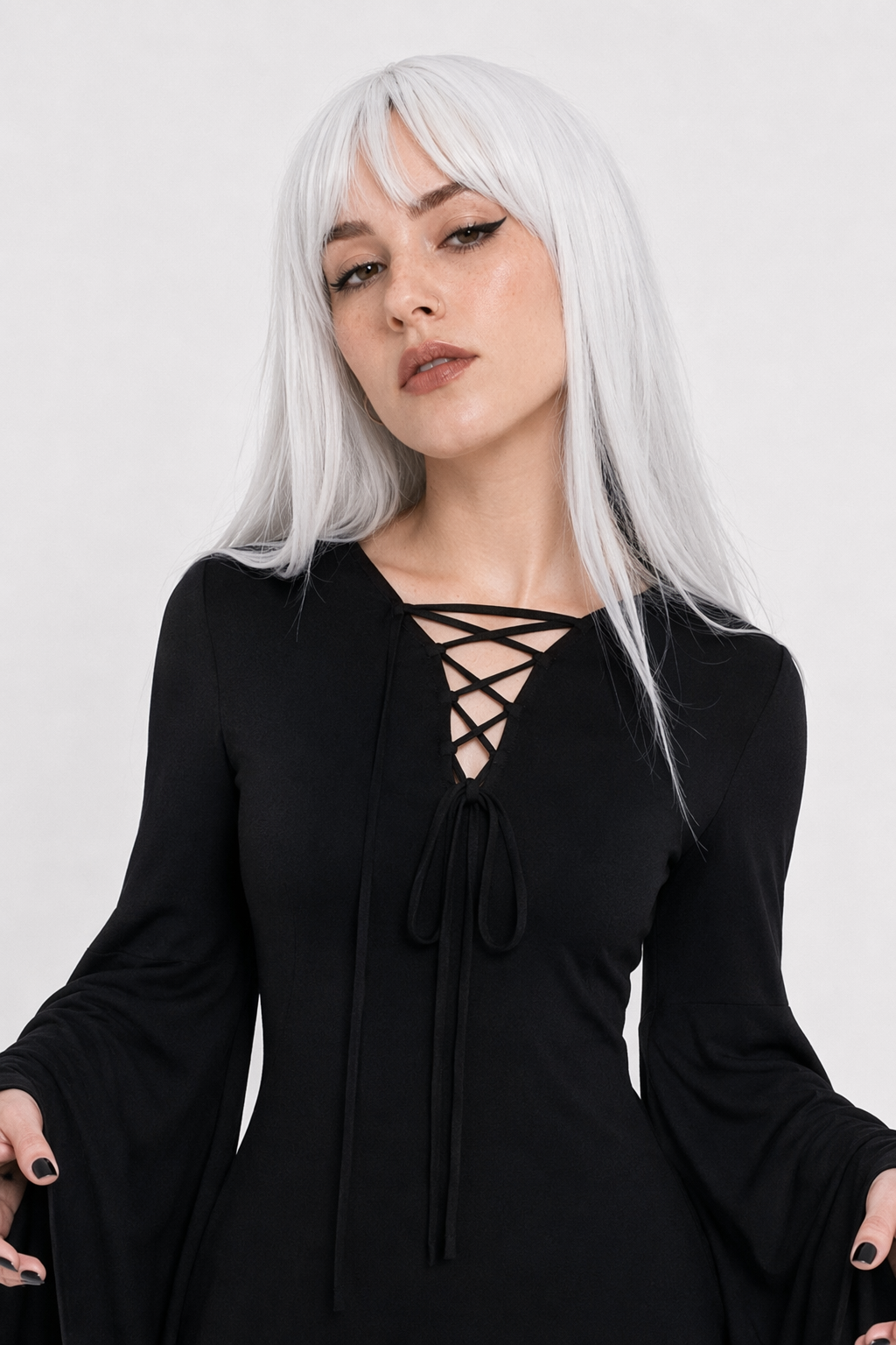 Black Gothic Forest Witch Dress with Flowy Wing Style Sleeves XXL
