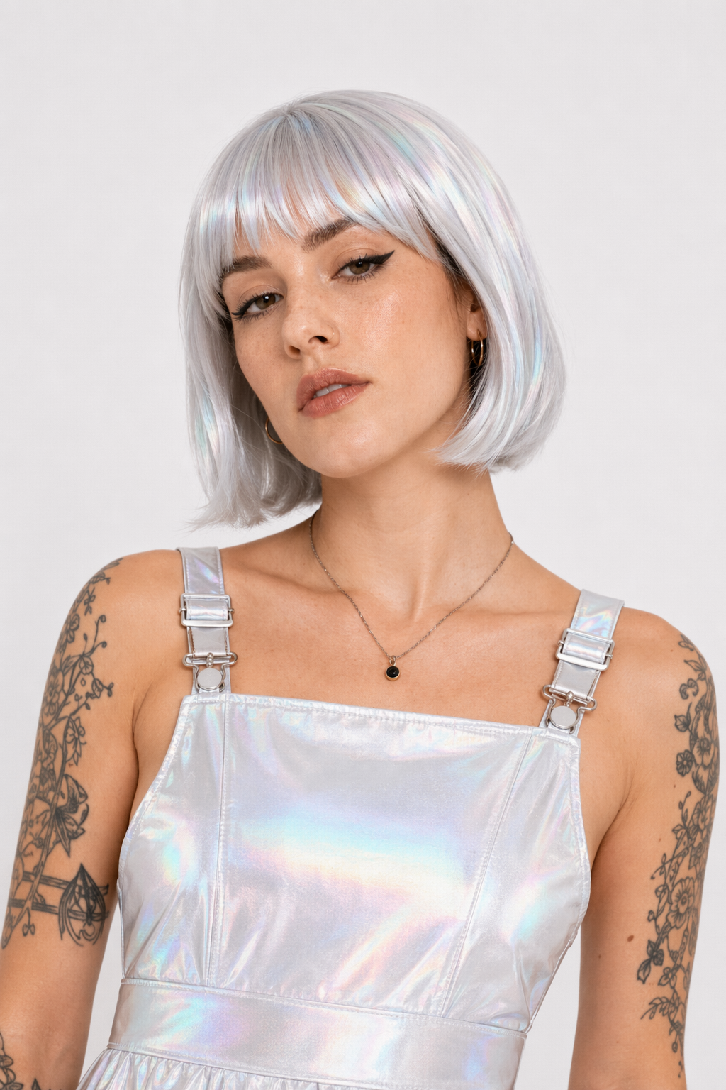 Holographic Suspender Overall Jumper Dress in New Condition Silver