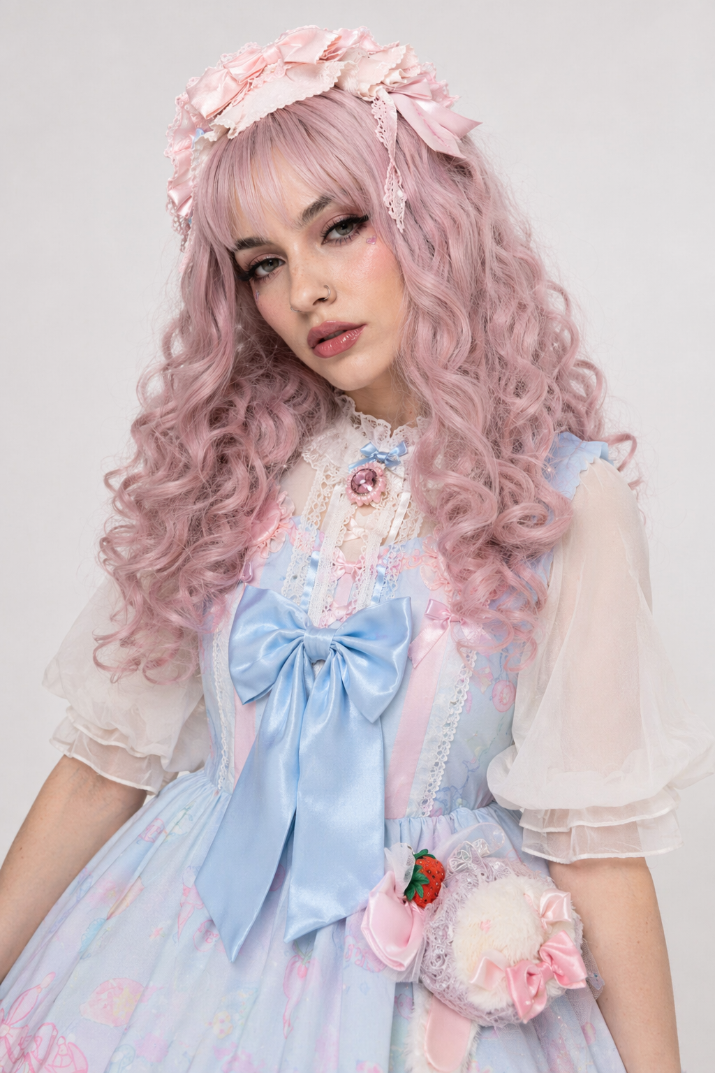 Pastel Kitten Themed Lolita Dress for Playful Princesses Blue Dress