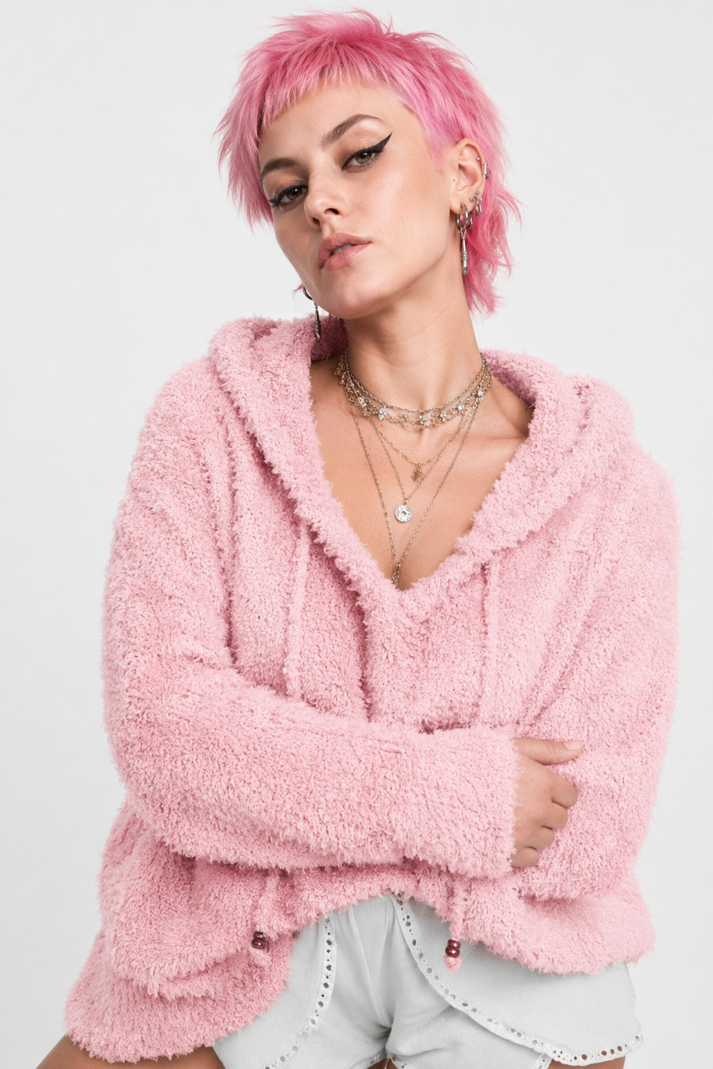 Ultra-Soft Furry Hoodie for Cozy Comfort Pink