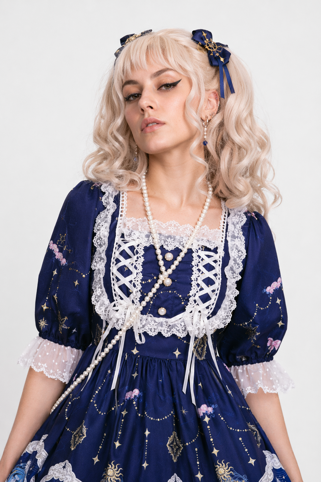 Celestial Angel Symphony Lolita Dress for Ethereal Fashion Lovers Navy Blue