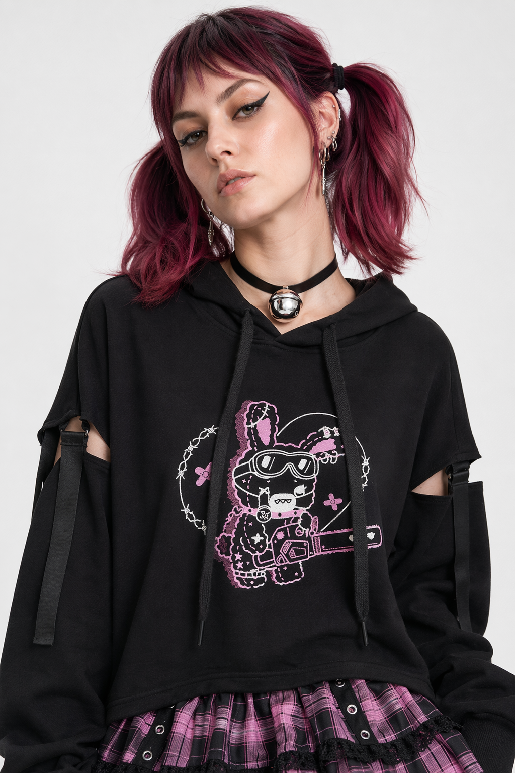 Pastel Goth I'll End You Chainsaw Bunny Hoodie for Year-Round Wear L