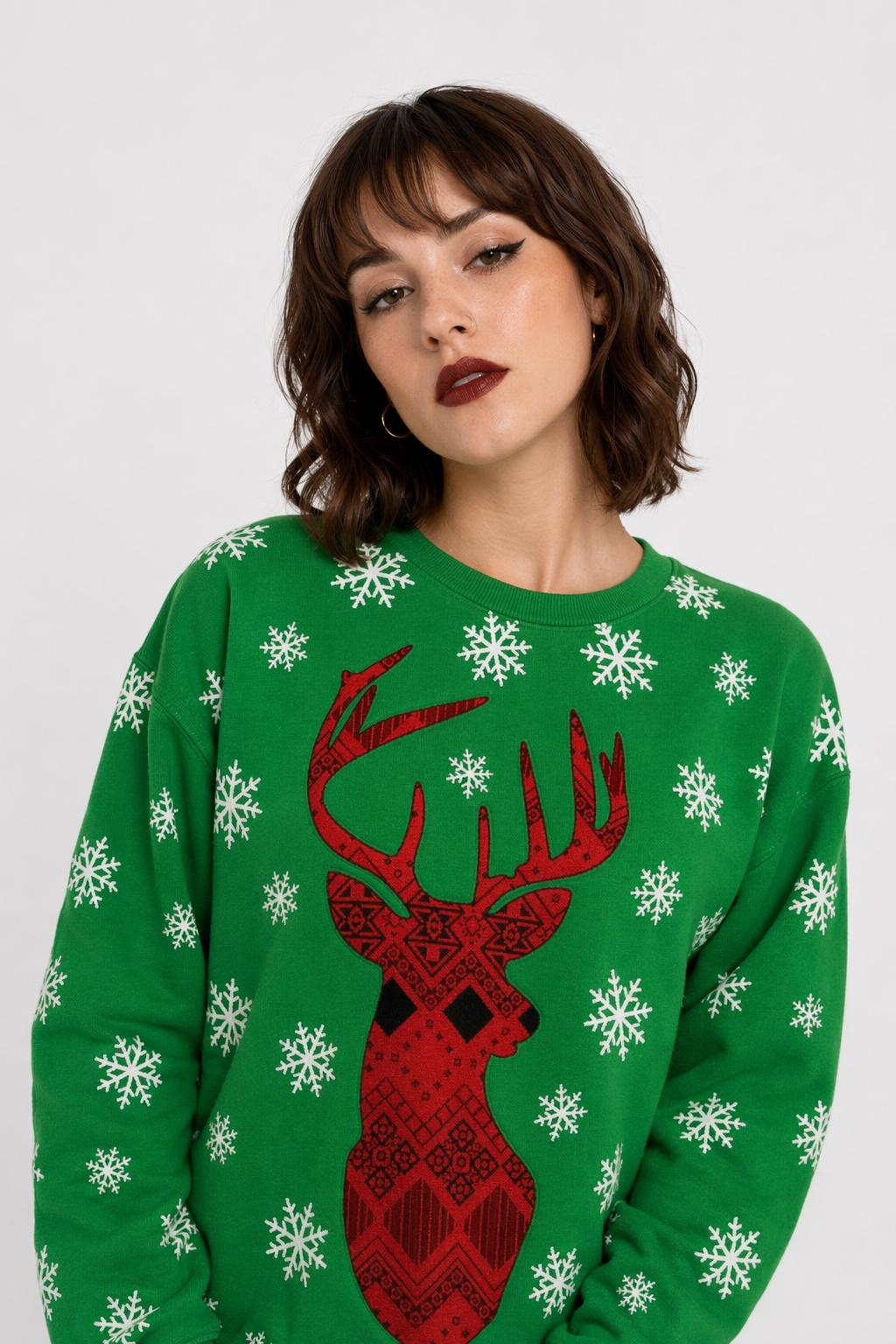 Cozy Christmas Crewneck Sweaters for Holiday Cheer Green Reindeer