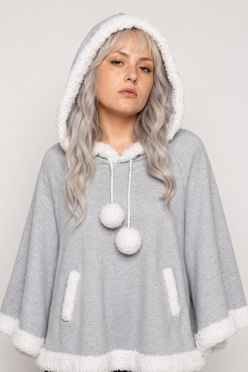 Cozy Kawaii Poncho in Assorted Colors for Daily Snuggles Gray