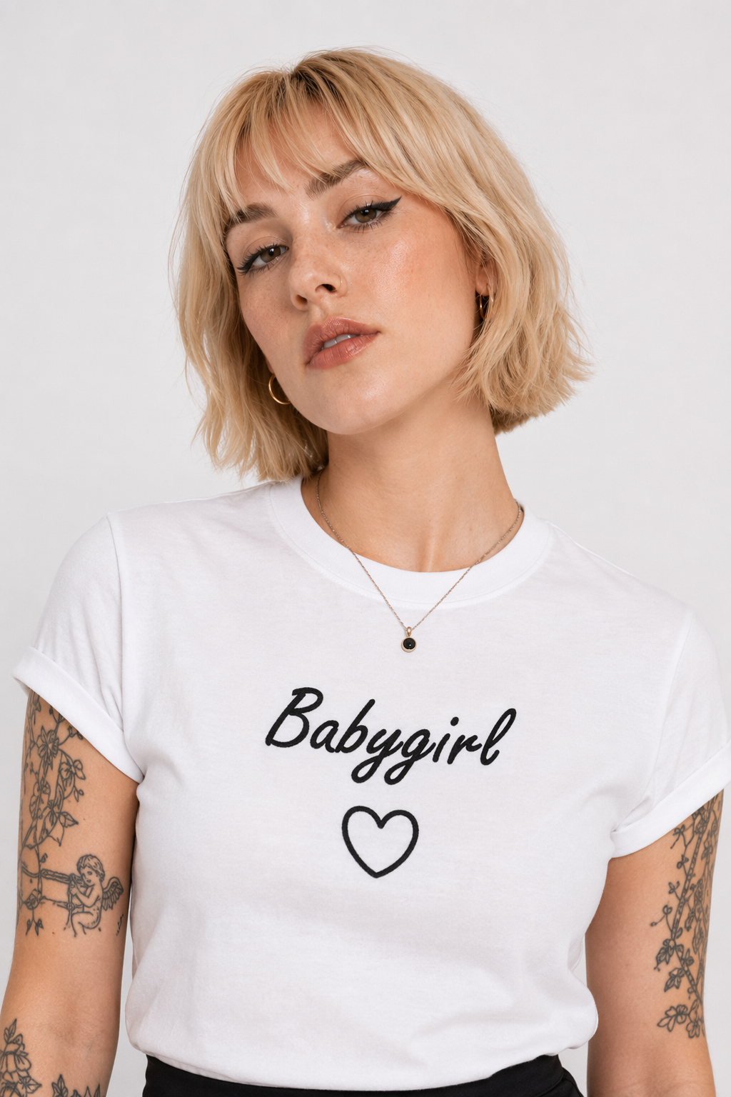 Black and White Baby Girl Tee with Heart Graphic White