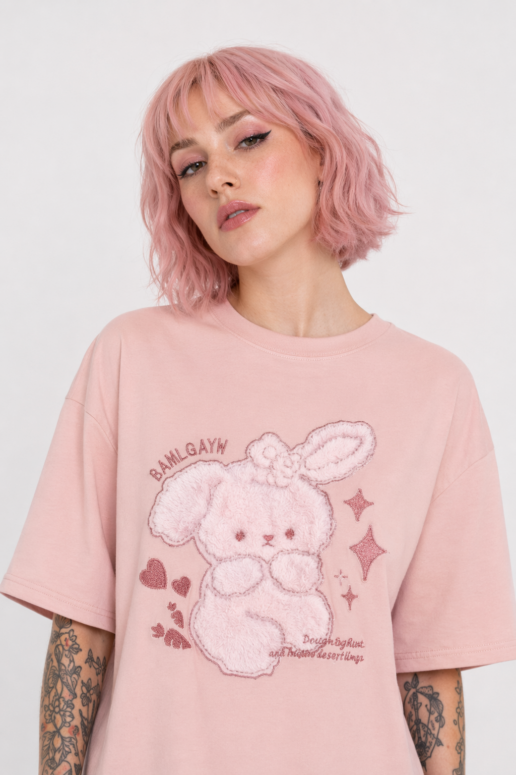 Pink Bunny Fluffy Tee for a Playful and Adorable Look Pink