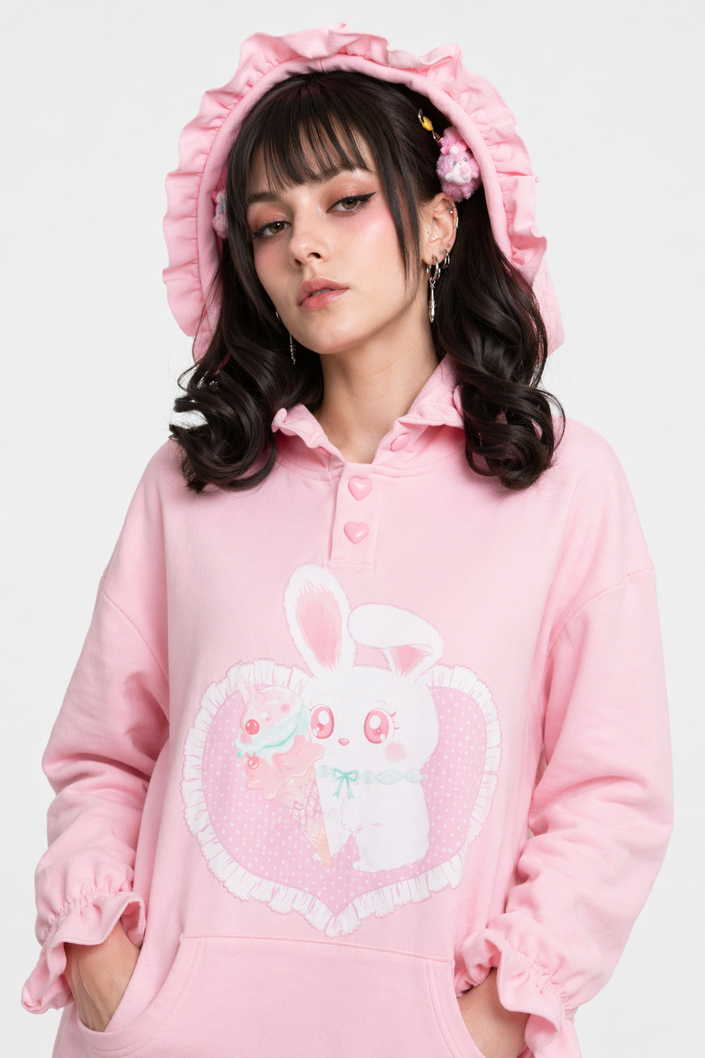 Kawaii Baby Bun Hoodie with Ice Cream Design for Little Ones L