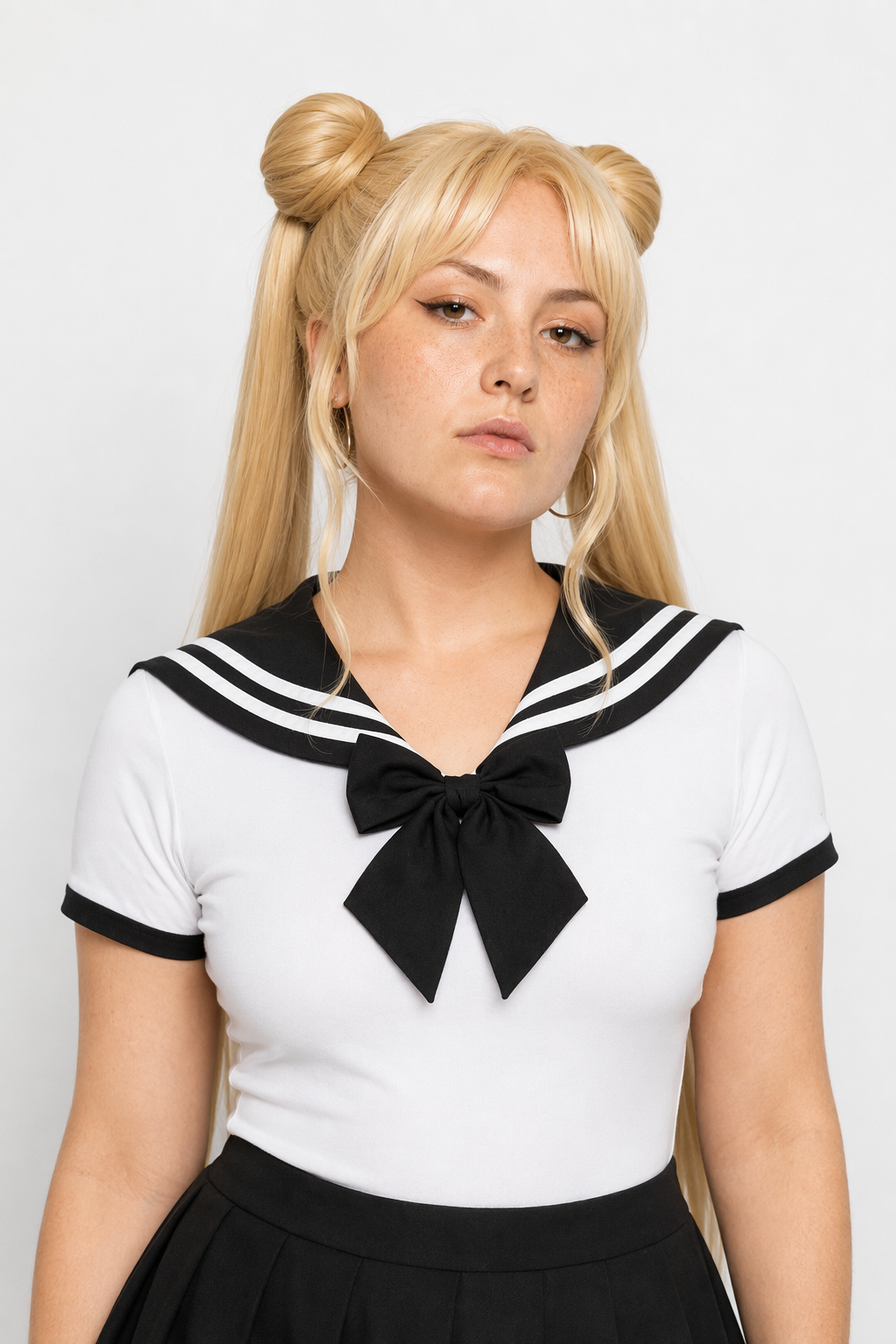 Sailor Scout Snap Crotch Onesie with Pleated School Girl Skirt Black