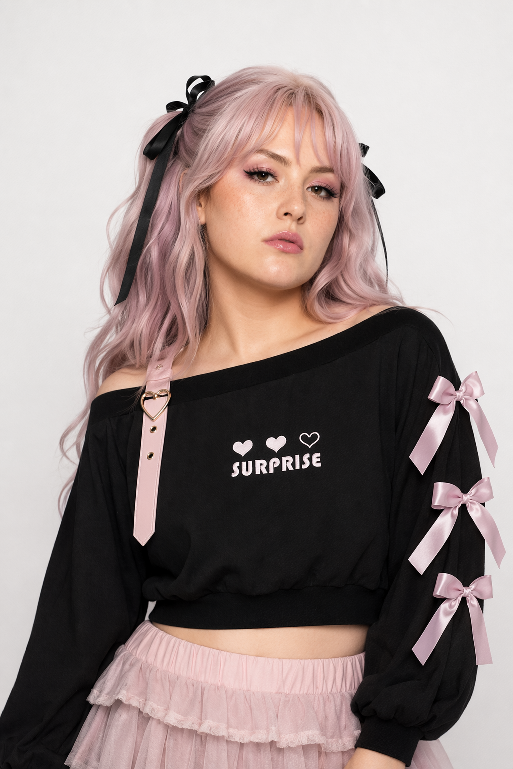 Pastel Goth Surprise Outfit with Heart Top and Layered Skirt Black Top