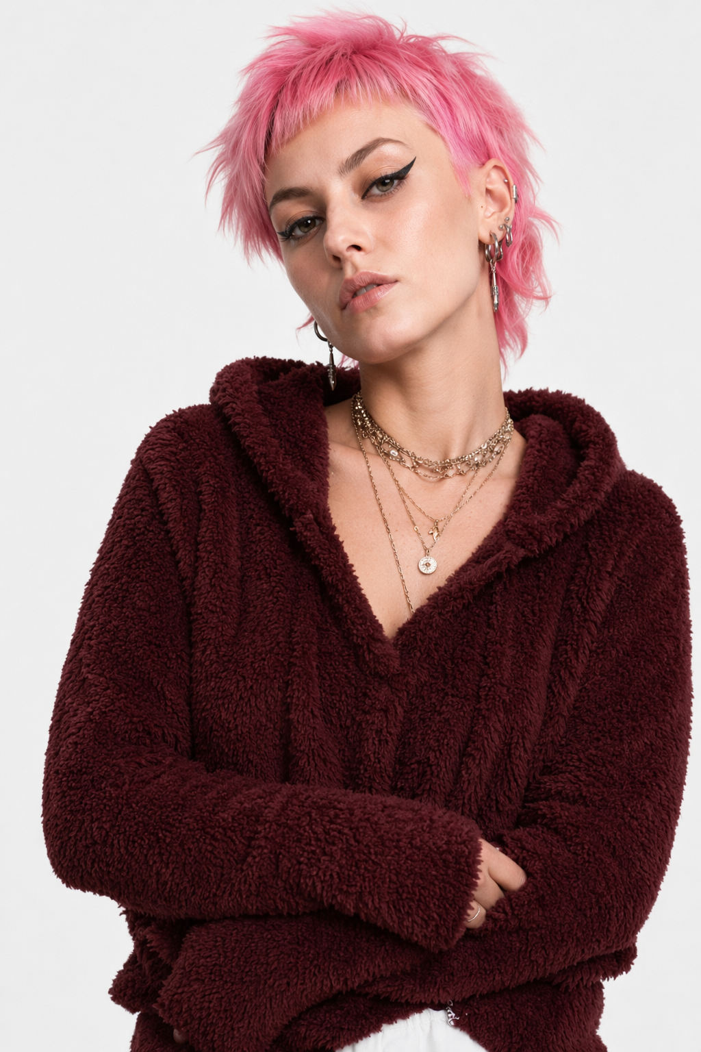 Ultra-Soft Furry Hoodie for Cozy Comfort wine red